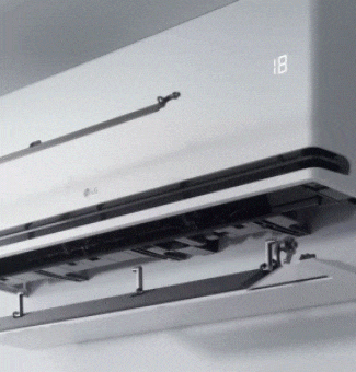 Animation d’un climatiseur LG mettant en évidence la fonctionnalité Dual Vane pour un contrôle précis du flux d’air.