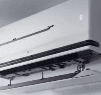 Animation d’un climatiseur LG mettant en évidence la fonctionnalité Dual Vane pour un contrôle précis du flux d’air.