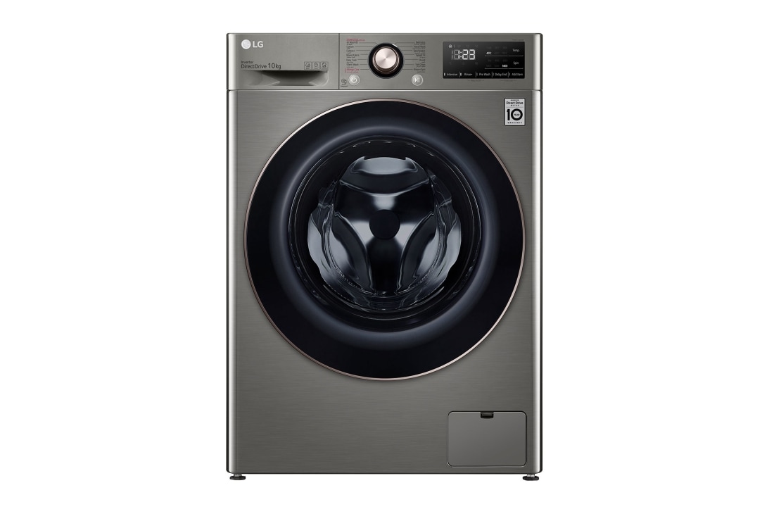 LG Front Load Washing Machine , 10KG Capacity with AI DD™, Steam™ , Platinum Silver Color, front view , WR3210PRG