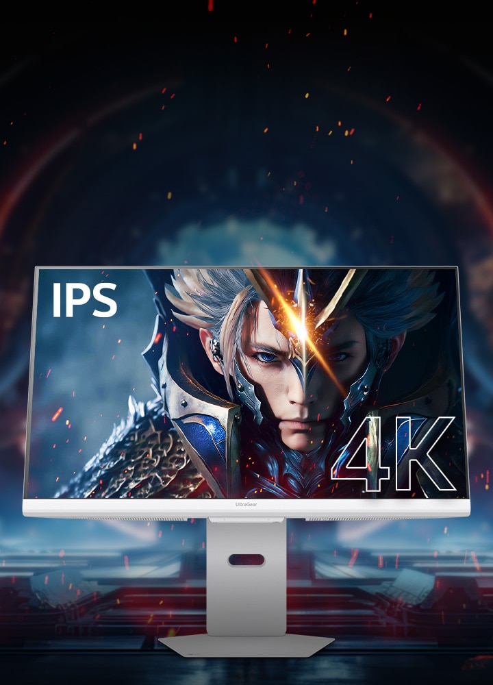 Vedere frontală a unui monitor pentru gaming UHD 4K cu afișaj IPS.