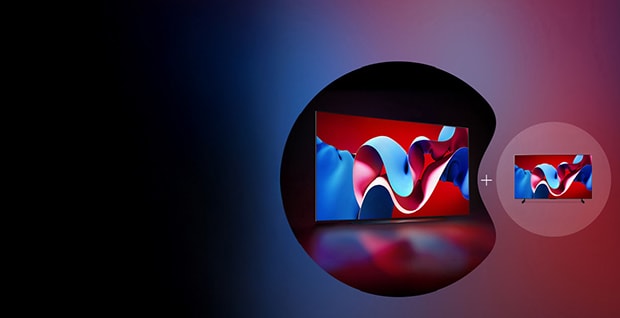 Bild av två LG-TV-apparater, var och en inuti en cirkel – en större än den andra.